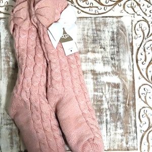 UGG Laila Bow Fleece Lined Socks-Color- Pink Cloud/Gold